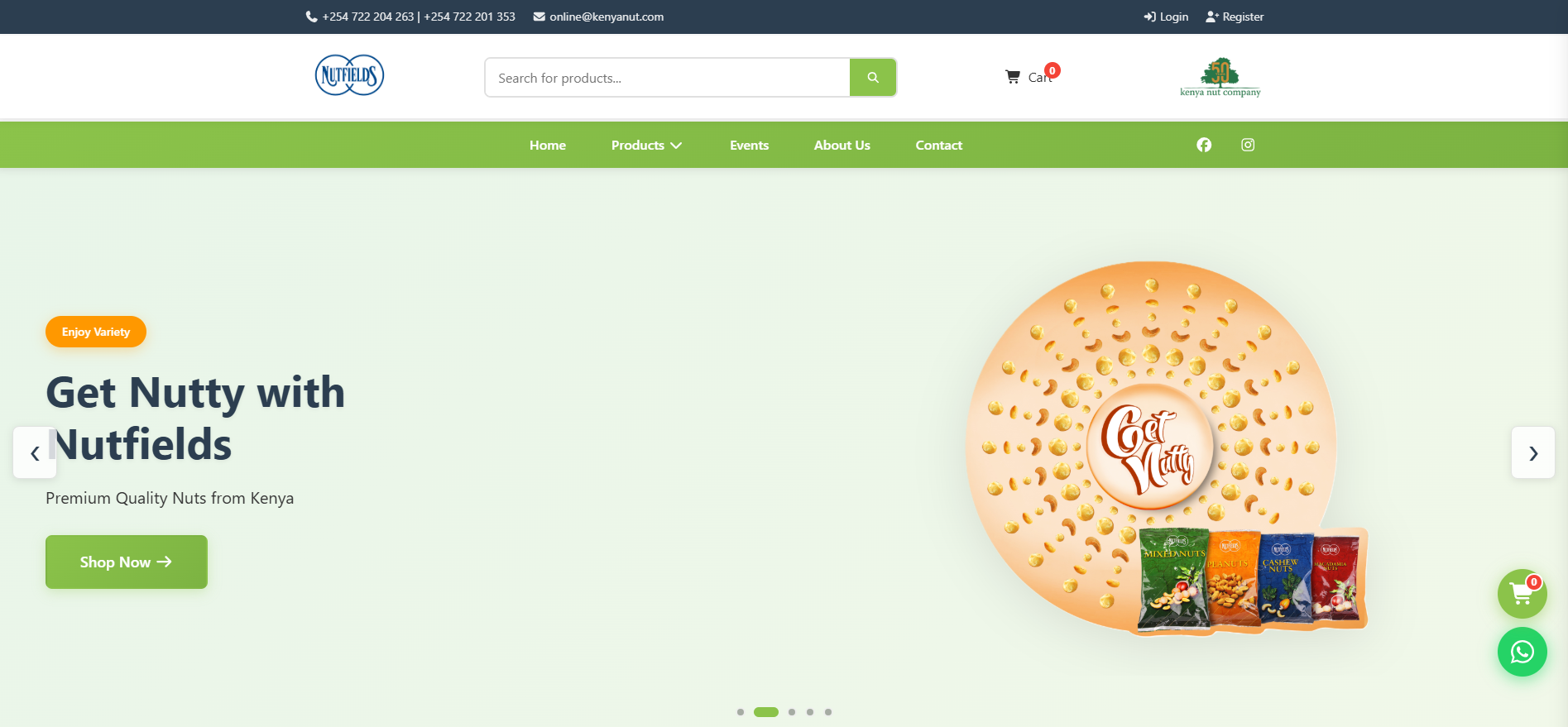 Screenshot of the Nutfields website