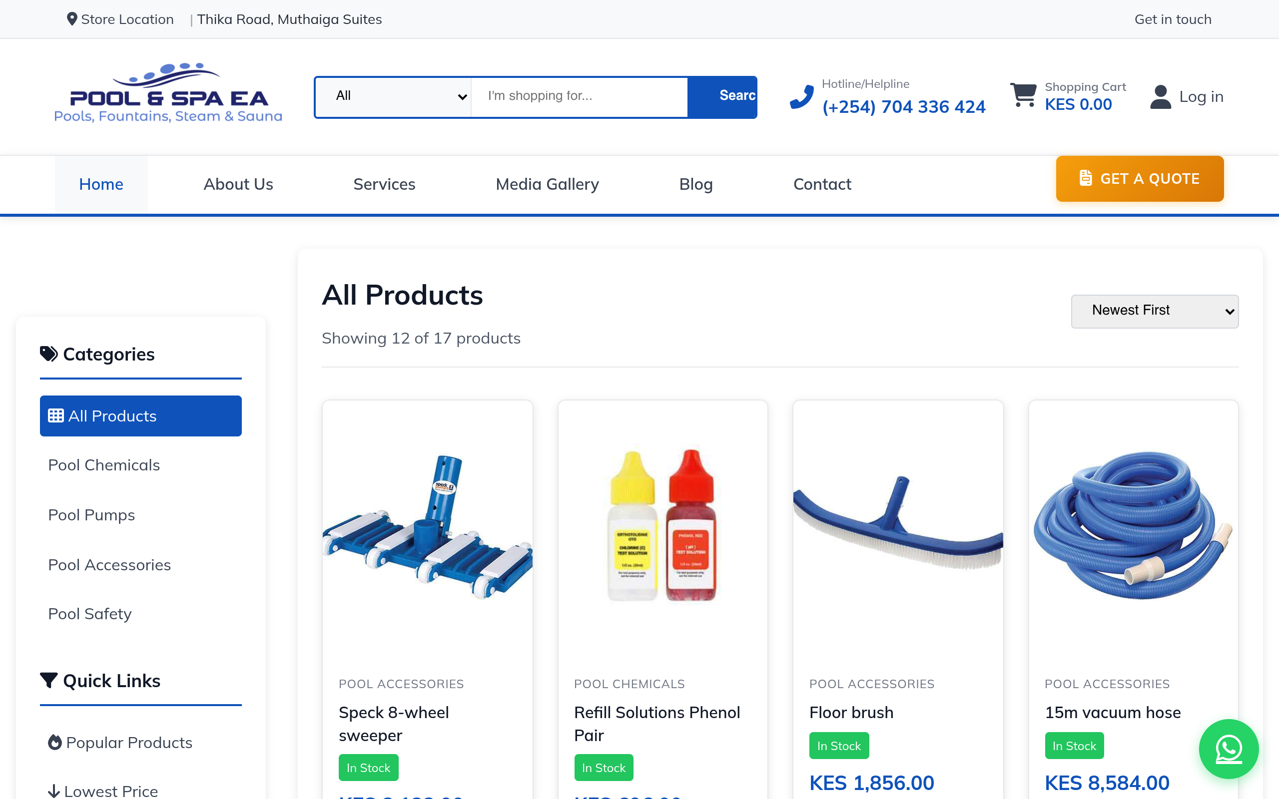 Screenshot of the Pool Spa Ea website