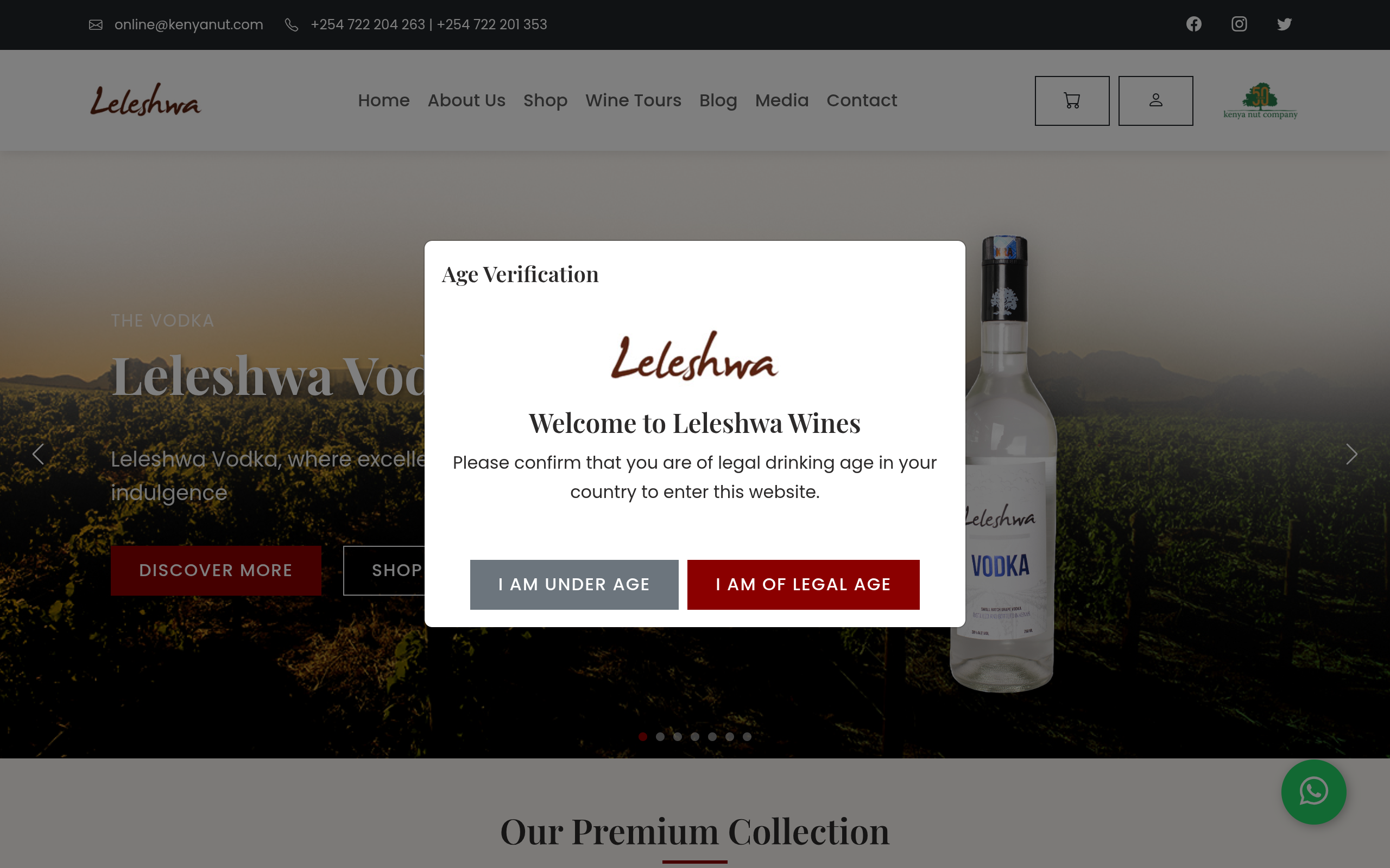 Screenshot of the Leleshwa Wines website